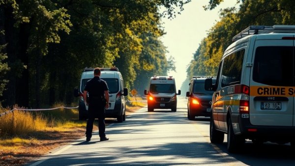 Police vehicles and officers at crime scene in Austin.