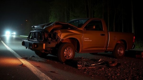 Houston news nighttime accident scene with damaged truck and debris.