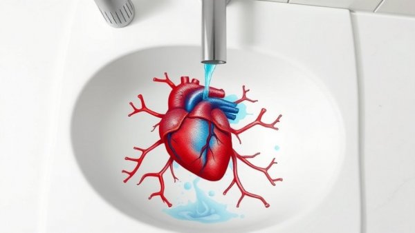 Conceptual sink with heart and arteries illustration representing unclogs leg arteries.
