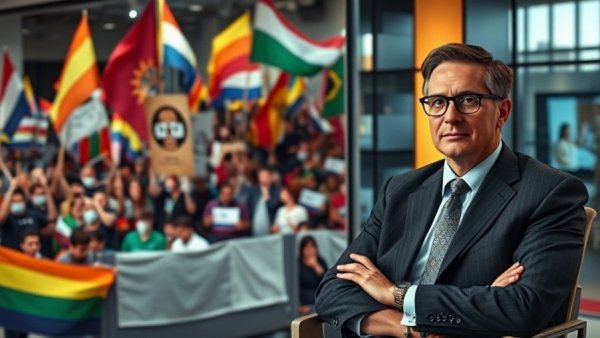 Iranian refugee turned pastor David Nasser at protest and in newsroom.