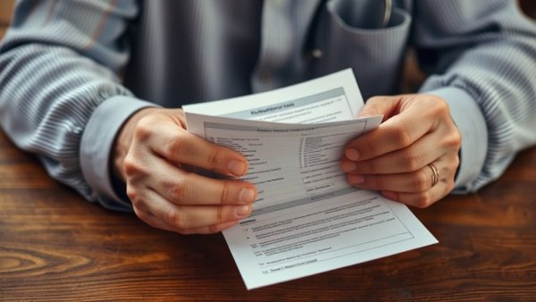 Elderly hands reviewing sensitive medical data on wooden table.
