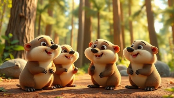 Adorable gophers from Disney-Pixar's Hoppers in a lively forest scene