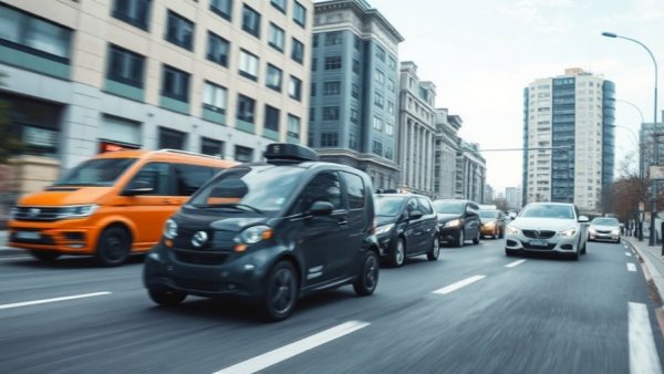 Urban scene with autonomous vehicles highlighting human error in autonomous vehicles.