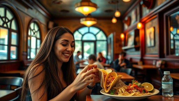 AI location tracking overlays on a social media photo of a woman eating.