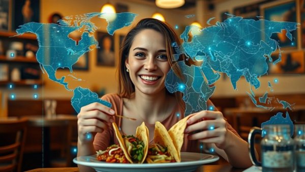 AI geolocation risks highlighted with cafe scene and digital overlay.