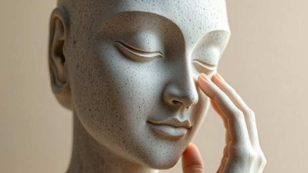 Minimalist stone sculpture reflecting biological aging bursts theme.