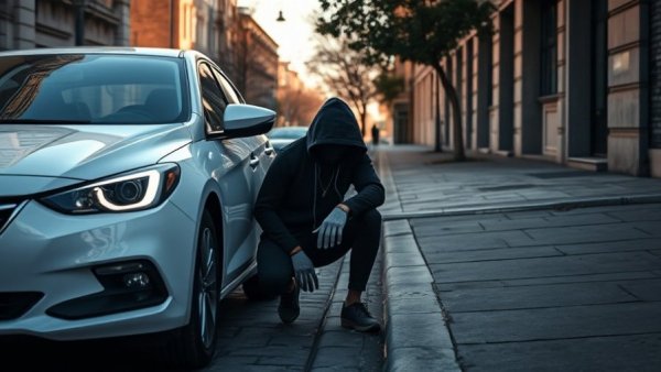 Urban crime in DFW: person attempting car break-in on street.