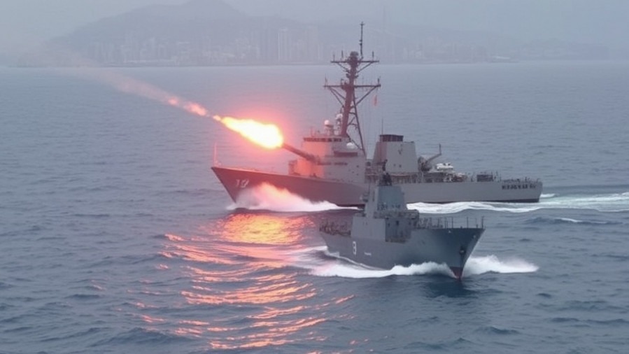 US Navy warship equipped with laser, clear sky, ocean view.
