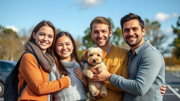 Austin news today: Happy family with dog at outdoor event.