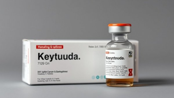 Detailed image of Keytruda cancer drug packaging and vial.