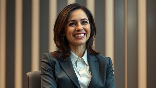 Smiling woman reimagining classic film in interview setting.