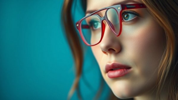 Thoughtful woman with red glasses, AI in Healthcare discussion.