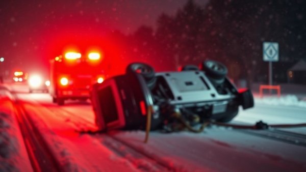 Houston news: Emergency response to overturned vehicle in snow at night.