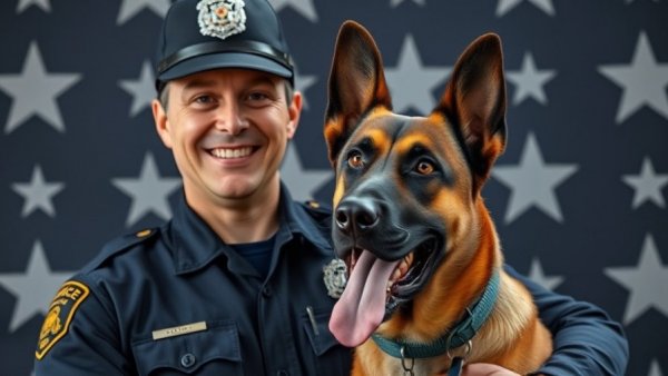 Police officer and bloodhound in uniform, K9 tracks missing autistic teen.