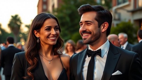 Elegant couple in formal wear at evening event, JFK Jr. tourism appeal.