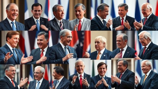 Collage of political figures in diplomatic talks for US news articles.