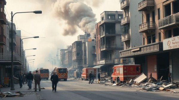 Breaking news today: Urban scene with smoke and damage