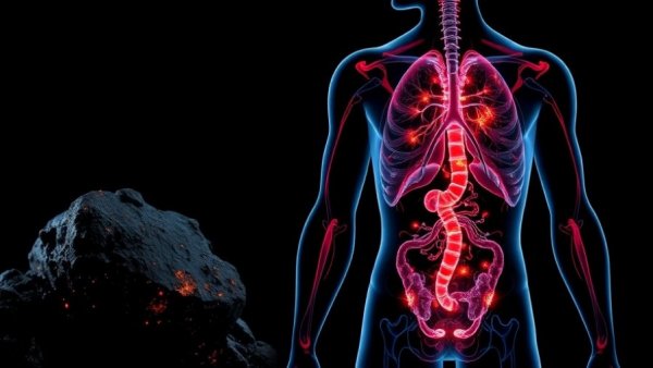 Detailed shilajit benefits illustration with glowing human organs.