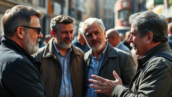 Iran's new supreme leader in animated discussion with a group outdoors.