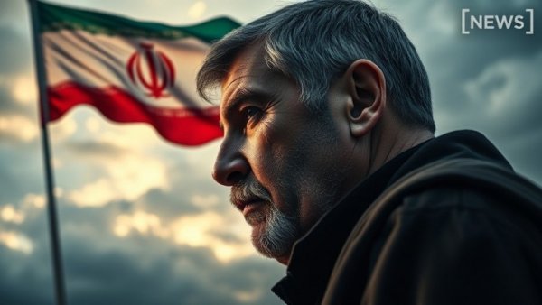Breaking US news graphic with a man's profile and Iranian flag.