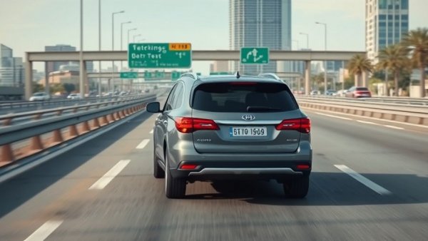 Gray SUV on highway with roadside signage, San Antonio news.