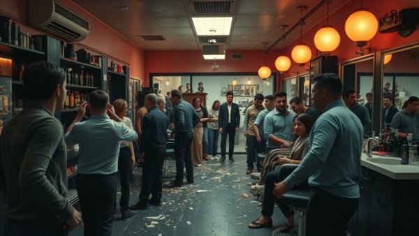 Barbershop crash scene highlighting the importance of elderly driver safety.