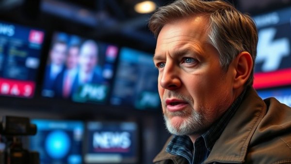 News presenter discusses US Iran Policy in studio setting.