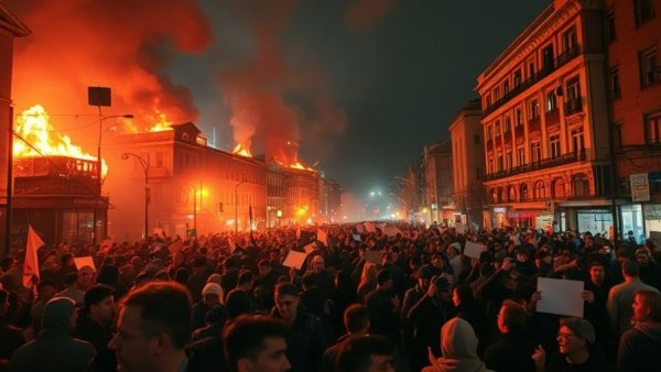 Protesters and fires during Iranian protests