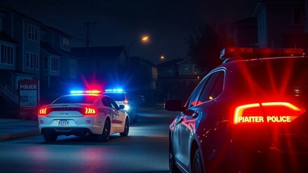 Police vehicles at night at San Antonio shooting scene.