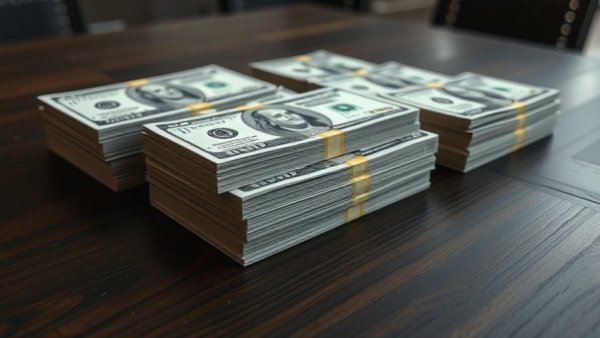 Stacks of cash connected to illegal gambling in Karnes County on table.