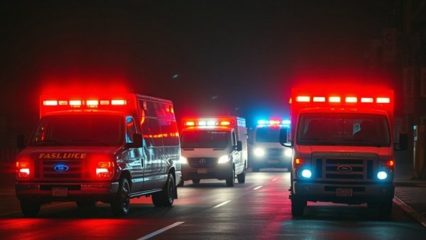 Emergency vehicles at San Antonio shooting scene, night.