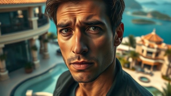 Contextual imagery with the keyword 'Epstein's guards testimony' involving an unidentified individual and island background.