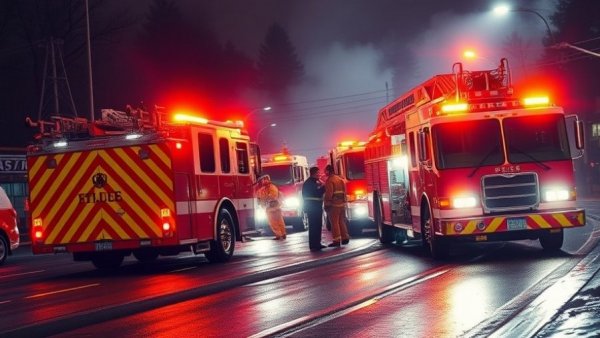 Emergency response in South Austin with fire trucks and lights for Austin news fire.