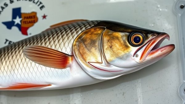 Close-up of fish with Texas Parks & Wildlife logo, related to fishing tournament cheating in Texas.