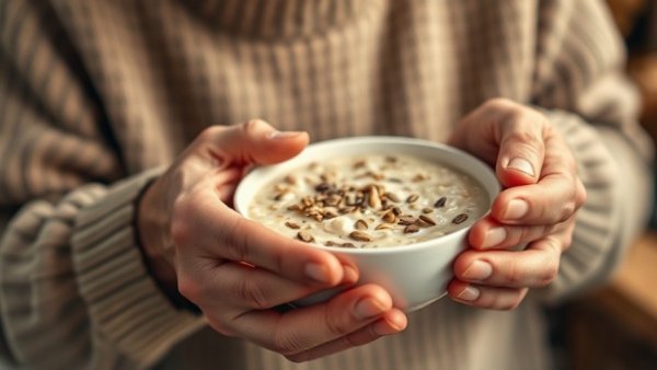 Person enjoying oatmeal with seeds for joint relief, highlighting how to rebuild muscle after 60.