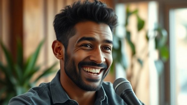 Confident man giving healthy aging tips in a natural setting.