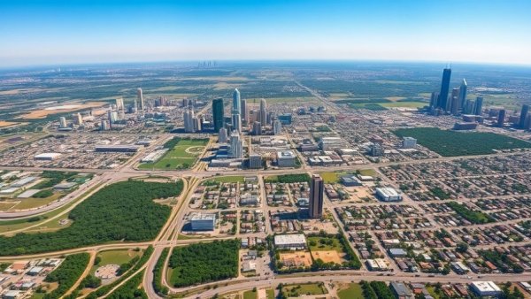 Houston's skyline and neighborhoods illustrating life expectancy variances.