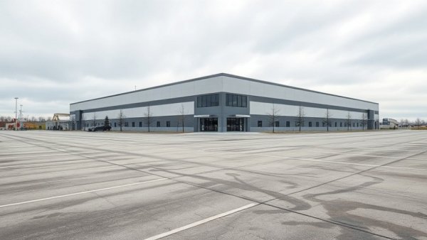 San Antonio news: modern industrial building with empty parking.