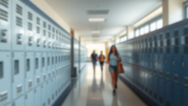 Blurry school hallway with students and lockers, San Antonio school vouchers context.