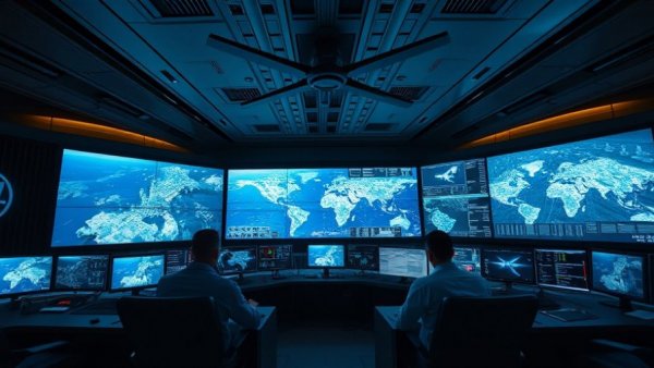 Texas school safety drones monitoring center with screens displaying aerial maps.