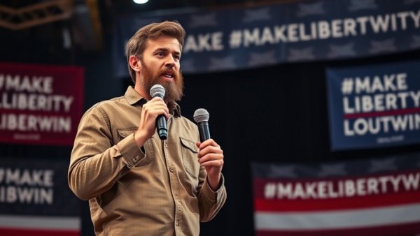 Texas politics news speaker at liberty event on stage.