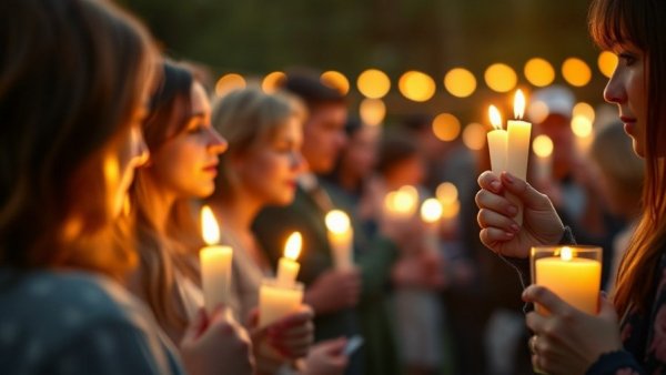 Austin news fire vigil with people holding candles.