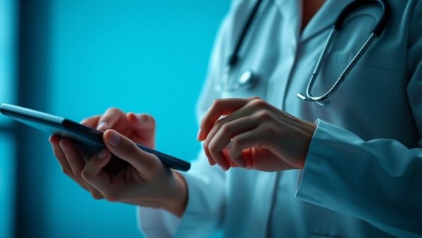 Healthcare professional using a tablet indicating AI adoption in healthcare.