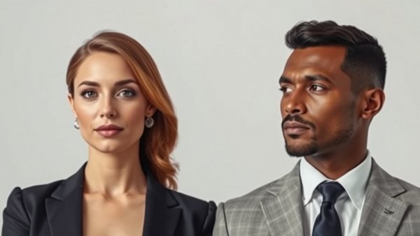 Well-dressed individuals in neutral expressions.