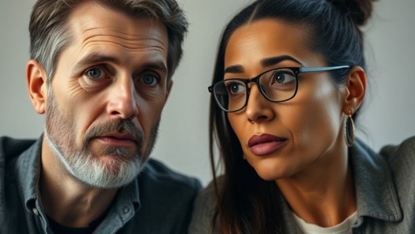 Close-up of two individuals discussing breaking US news.