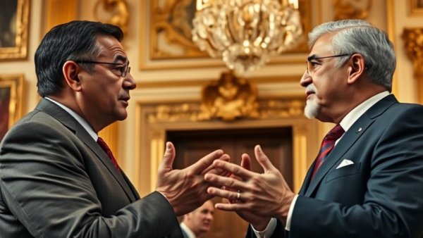 Diplomatic discussion illustration, highlighting U.S.-Iran mediator role.