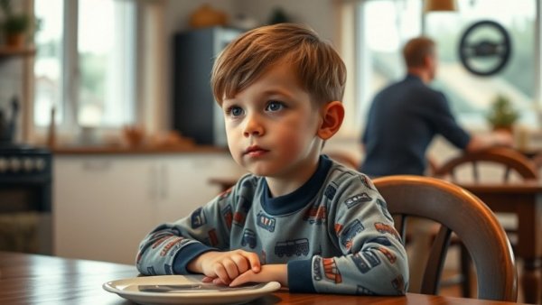 Texas students with disabilities: young boy in train pajamas at table.