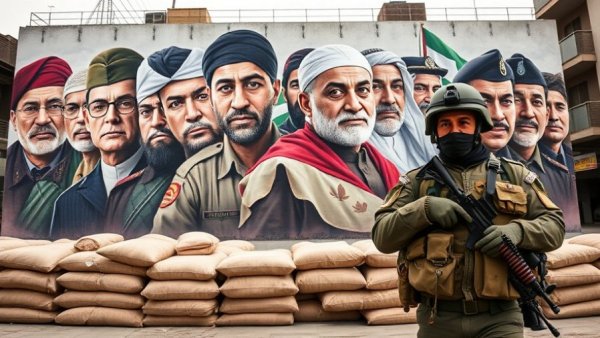 Military mural with soldier, related to Trump Says Iran is 'Totally Defeated'. Image.