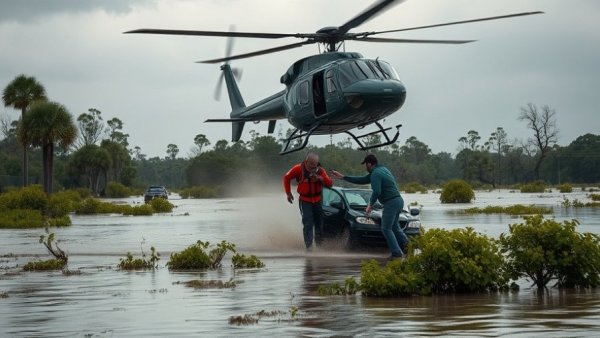 Daring helicopter rescue operation during floods captured in action.