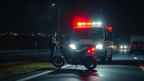 Emergency scene of San Antonio motorcycle accident at night